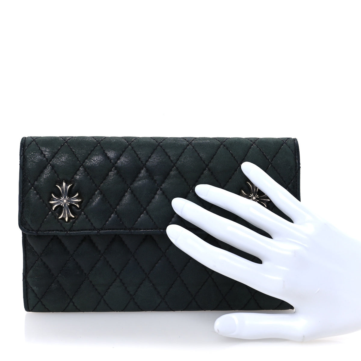 Chrome Hearts Lambskin Cross Snap Wave 4 Tri Fold Wallet Black 2 of 12