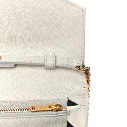 Saint Laurent Grain De Poudre Matelasse Chevron Monogram Chain Wallet White 11 of 20