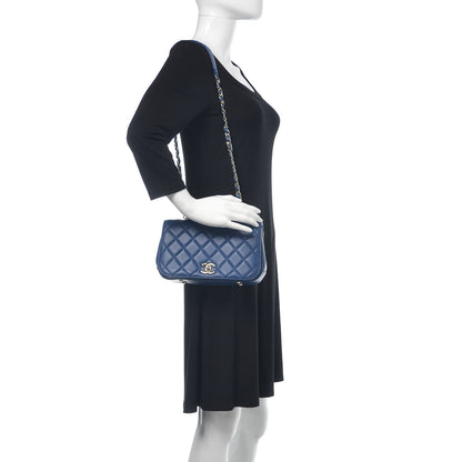 Chanel Lambskin Small Carry Chic Flap Blue 2 of 15