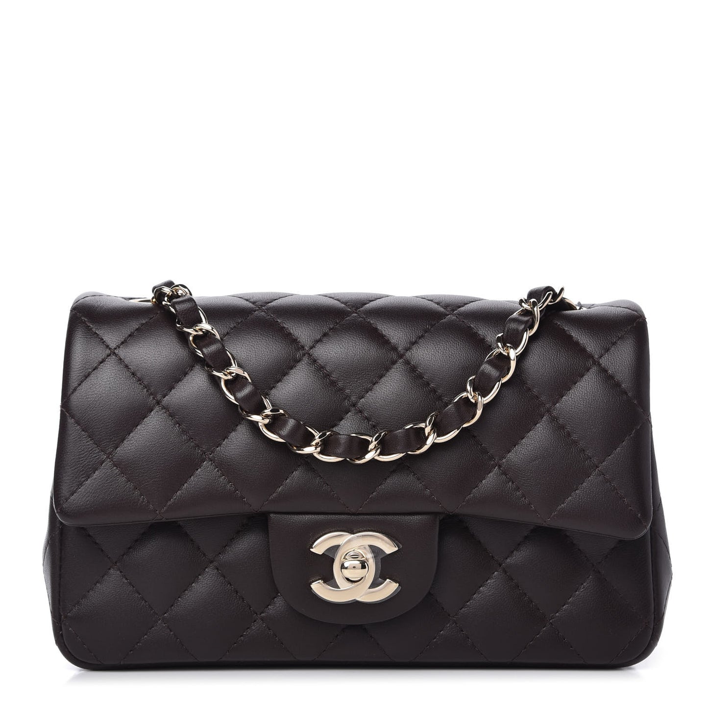 Lambskin Quilted Mini Rectangular Flap Dark Brown