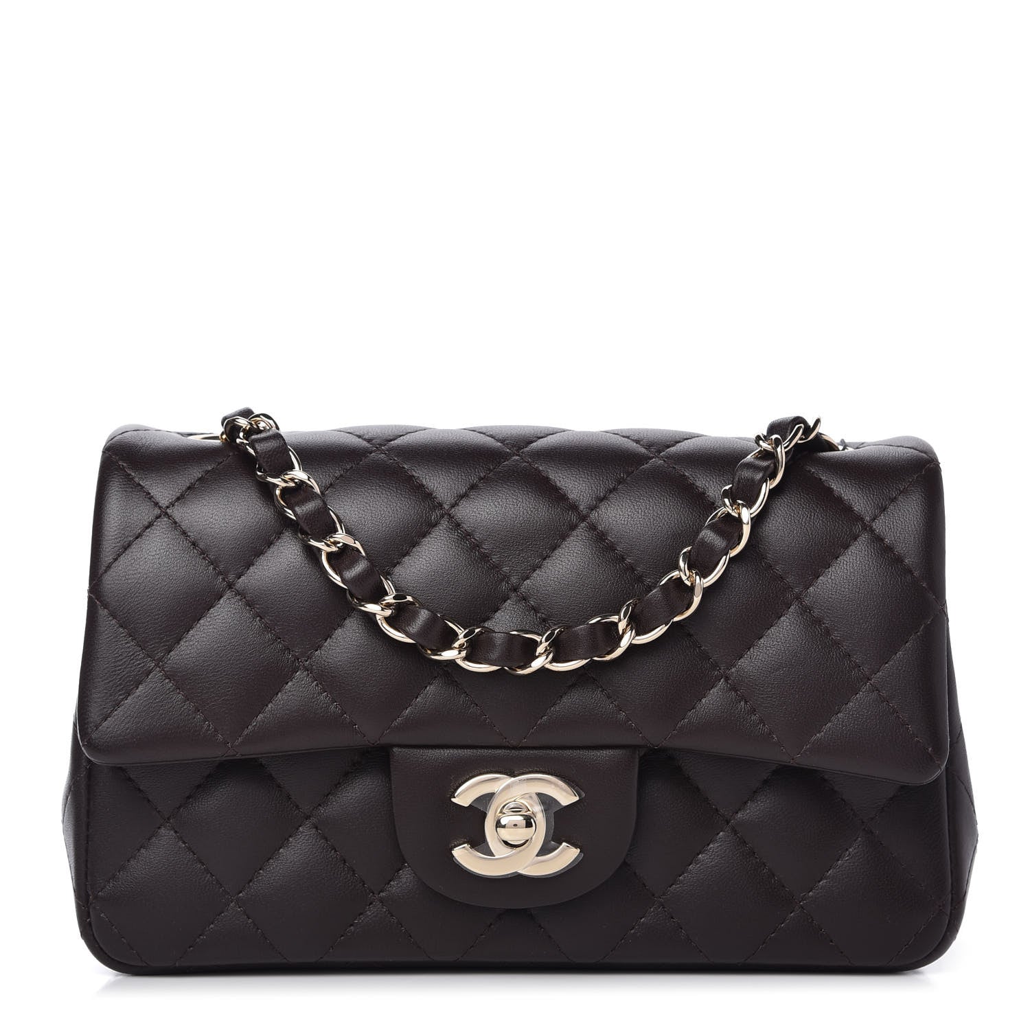 Chanel Lambskin Quilted Mini Rectangular Flap Dark Brown 1 of 11