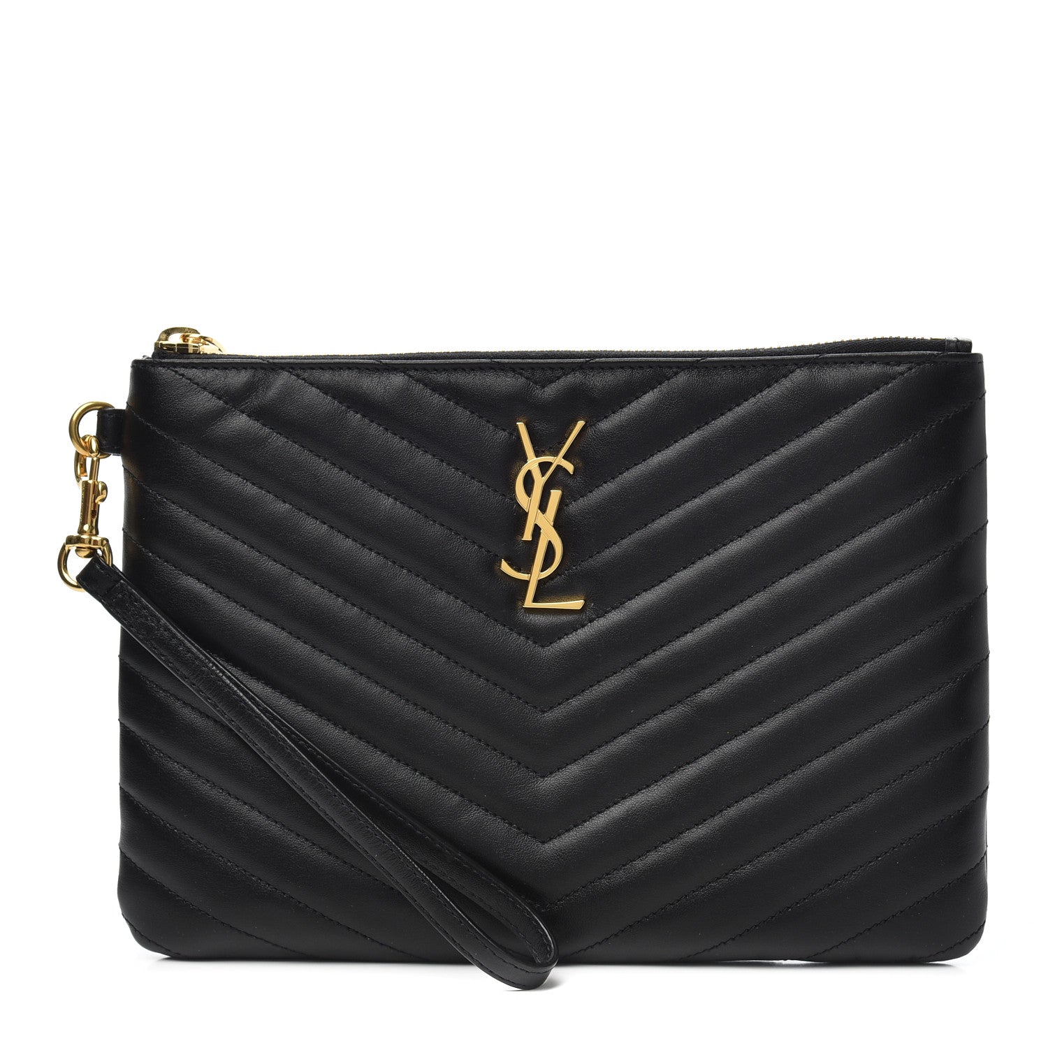 Saint Laurent Calfskin Matelasse Chevron Monogram A5 Wristlet Black 1 of 8