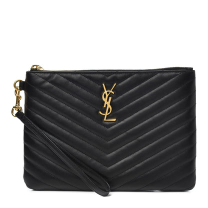 Saint Laurent Calfskin Matelasse Chevron Monogram A5 Wristlet Black 1 of 8