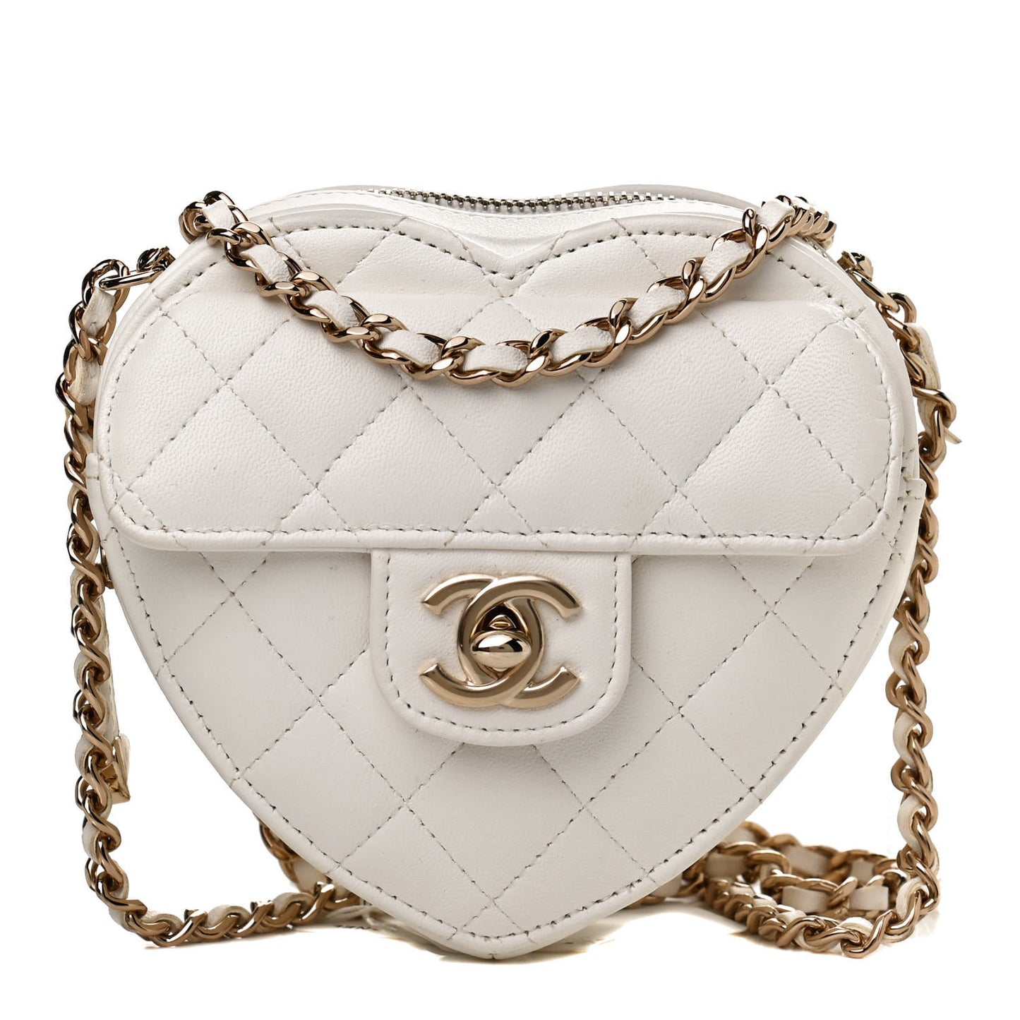 Lambskin Quilted CC In Love Heart Clutch With Chain White