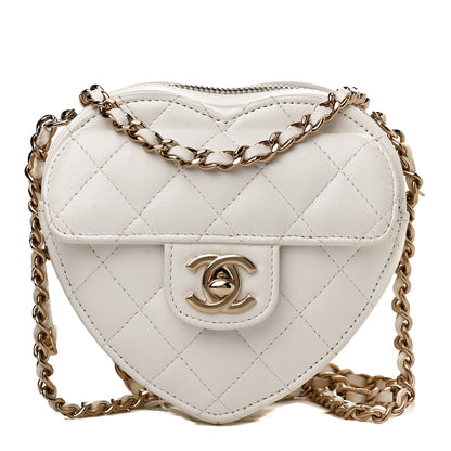 Chanel Lambskin Quilted CC In Love Heart Clutch With Chain White 1 of 11