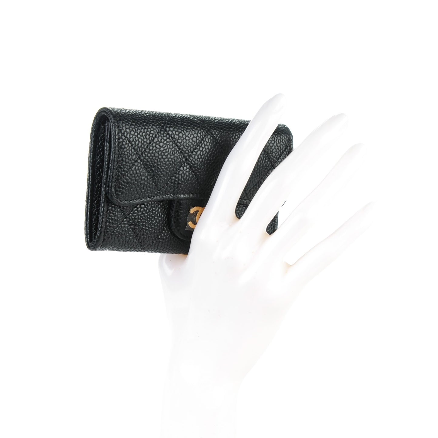 Caviar Quilted Flap Card Holder Black