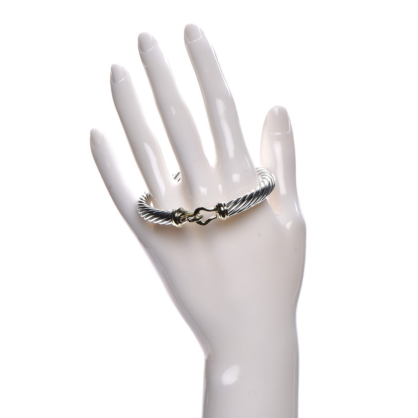 Sterling Silver 14K Yellow Gold 7mm Cable Classic Buckle Bracelet