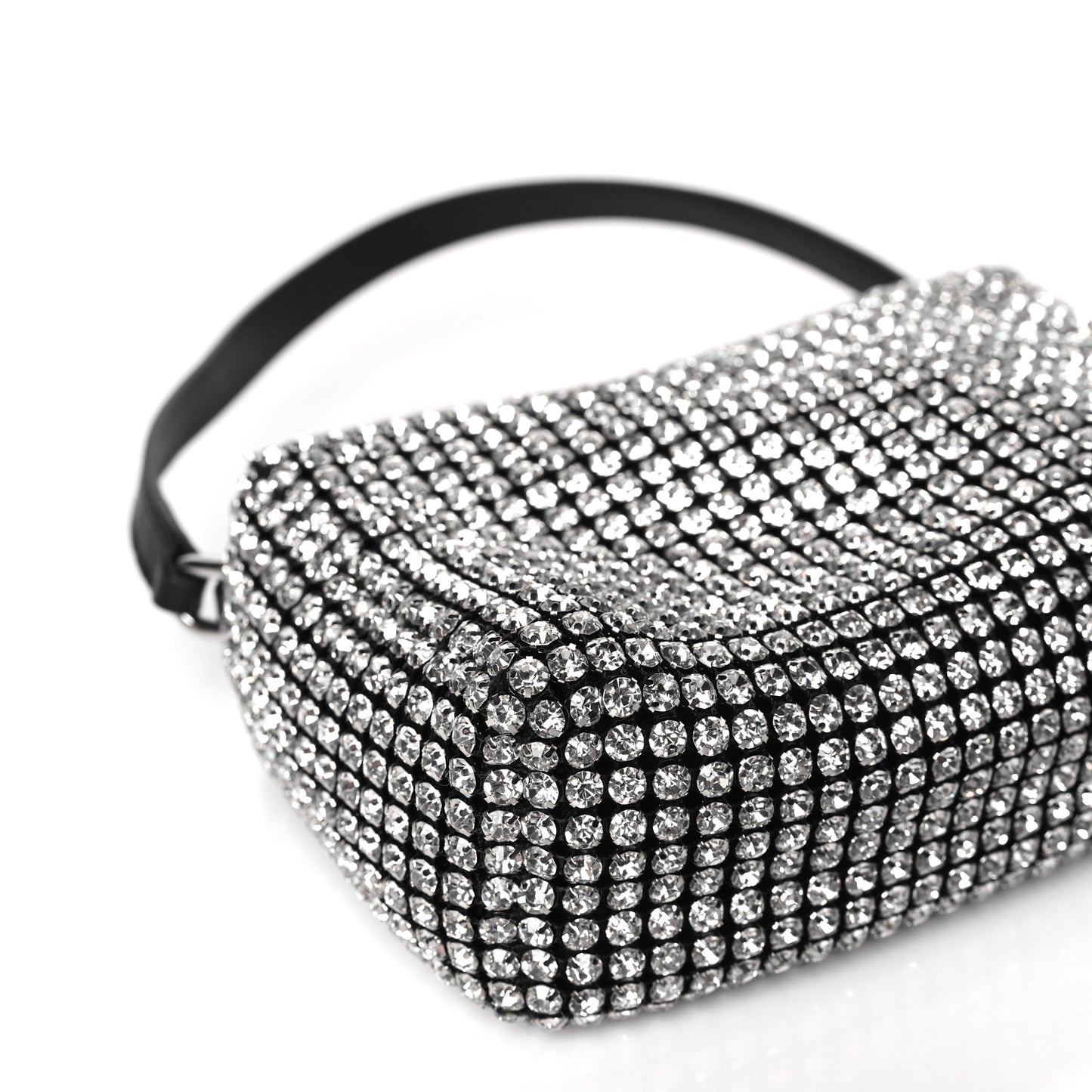 Mesh Crystal Rhinestone Mini Heiress Pouch Black Silver