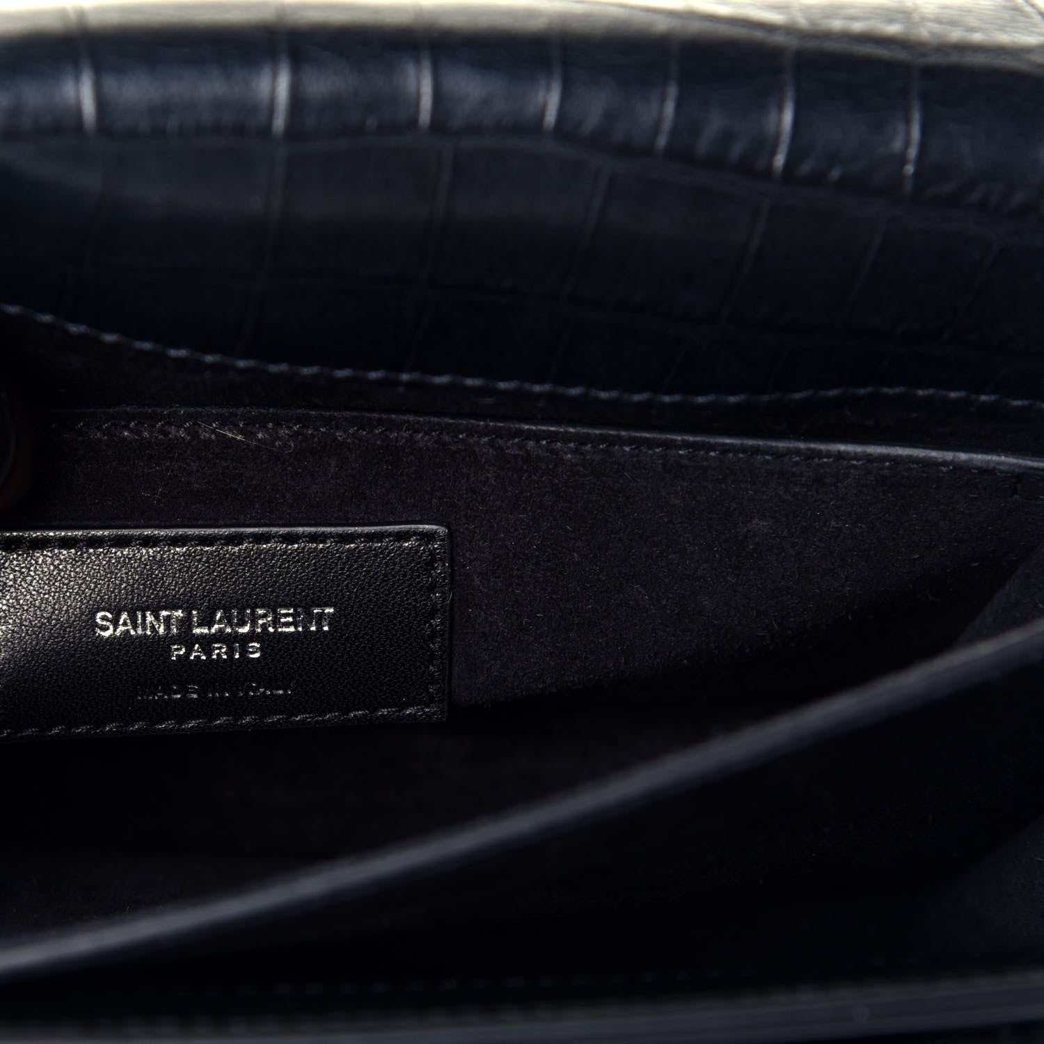 Saint Laurent Calfskin Crocodile Embossed Medium Monogram Sunset Black 6 of 8