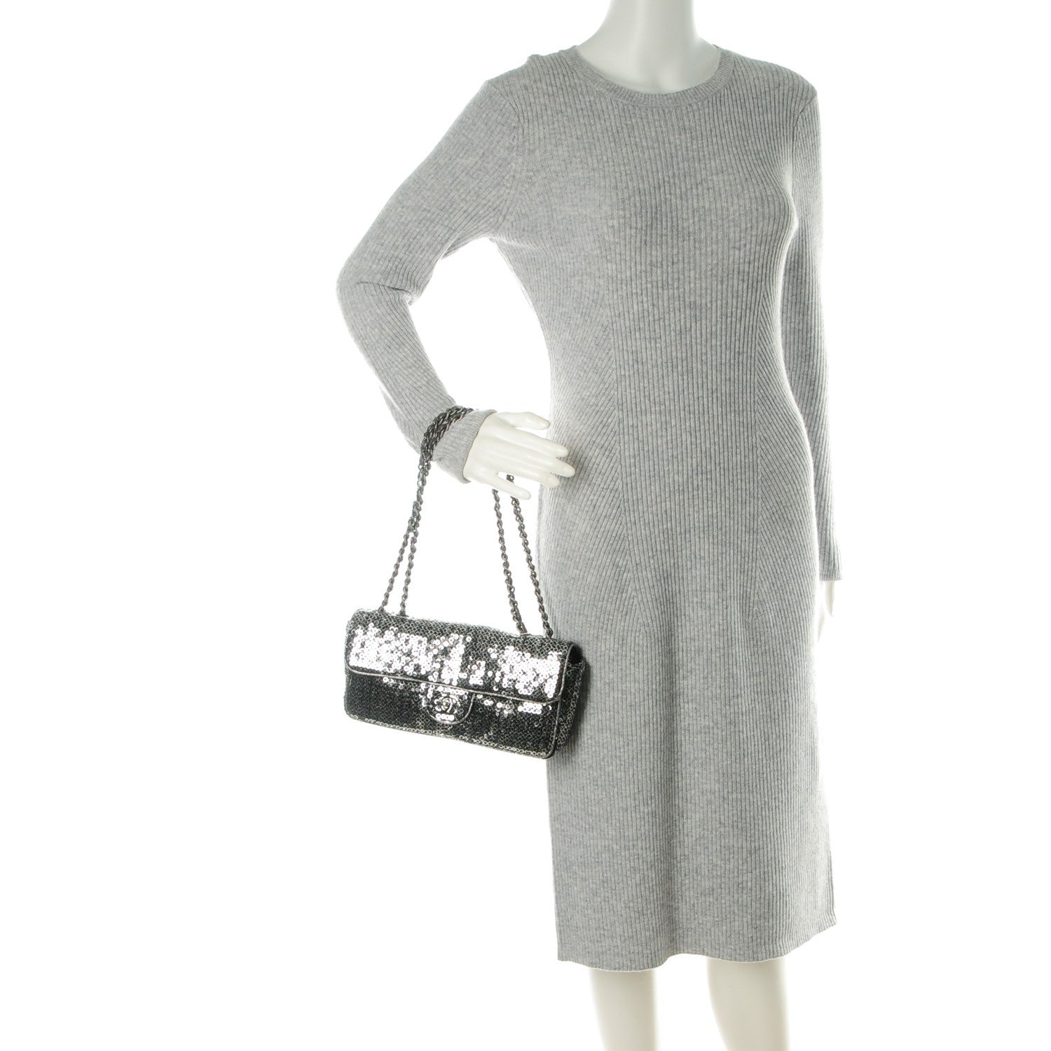 Chanel Sequin East West Flap Dark Silver 2 of 9