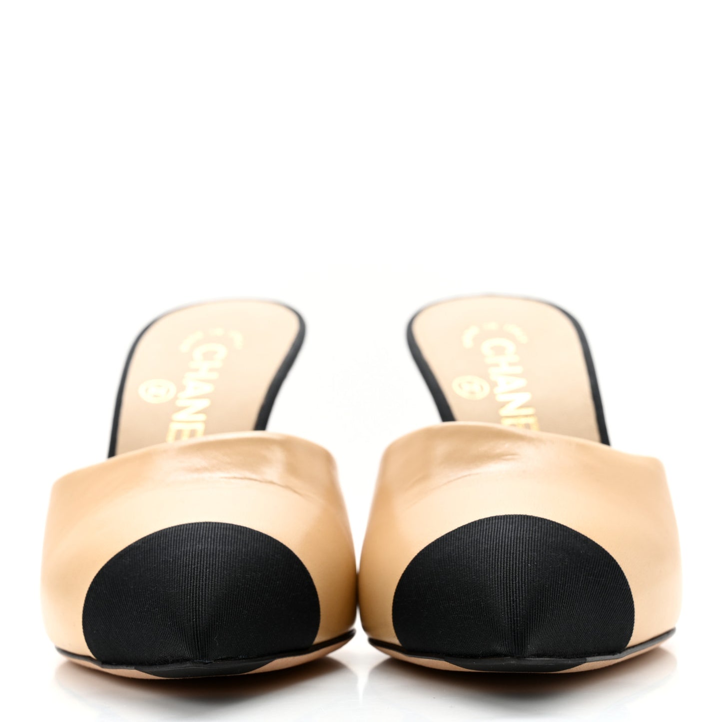 Goatskin Grosgrain Cap Toe Pearl Mule 36 Beige Black