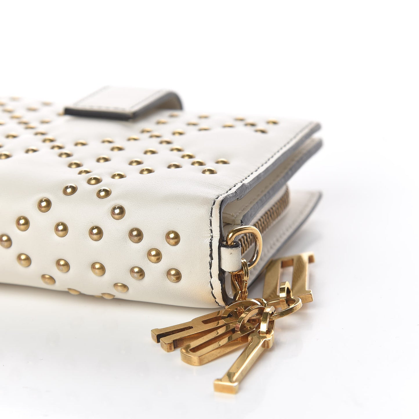 Lambskin Cannage Studded Lady Dior Eden Wallet White