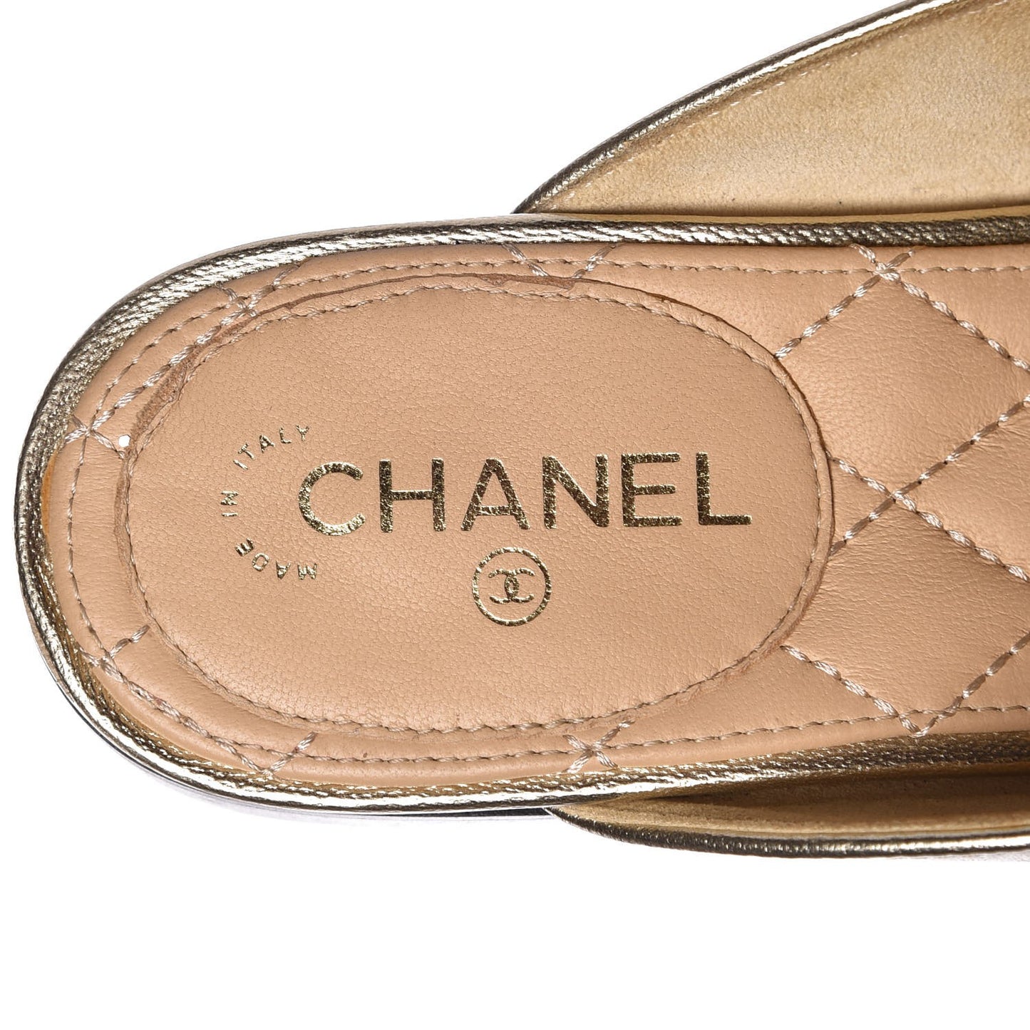 Metallic Lambskin Chain Braided Mules 37.5 Light Gold
