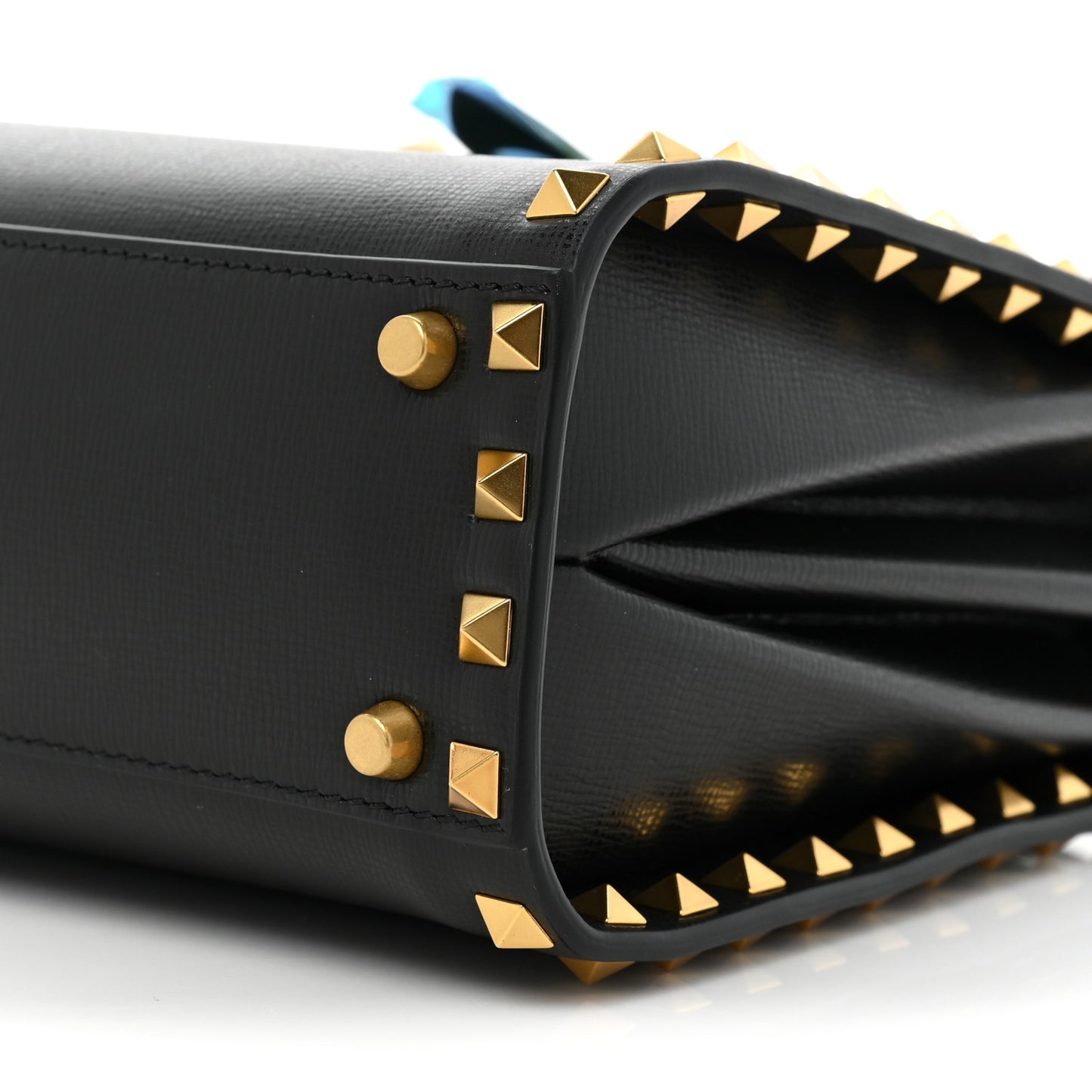 Grainy Calfskin Small Rockstud Alcove Top-Handle Flap Bag Black