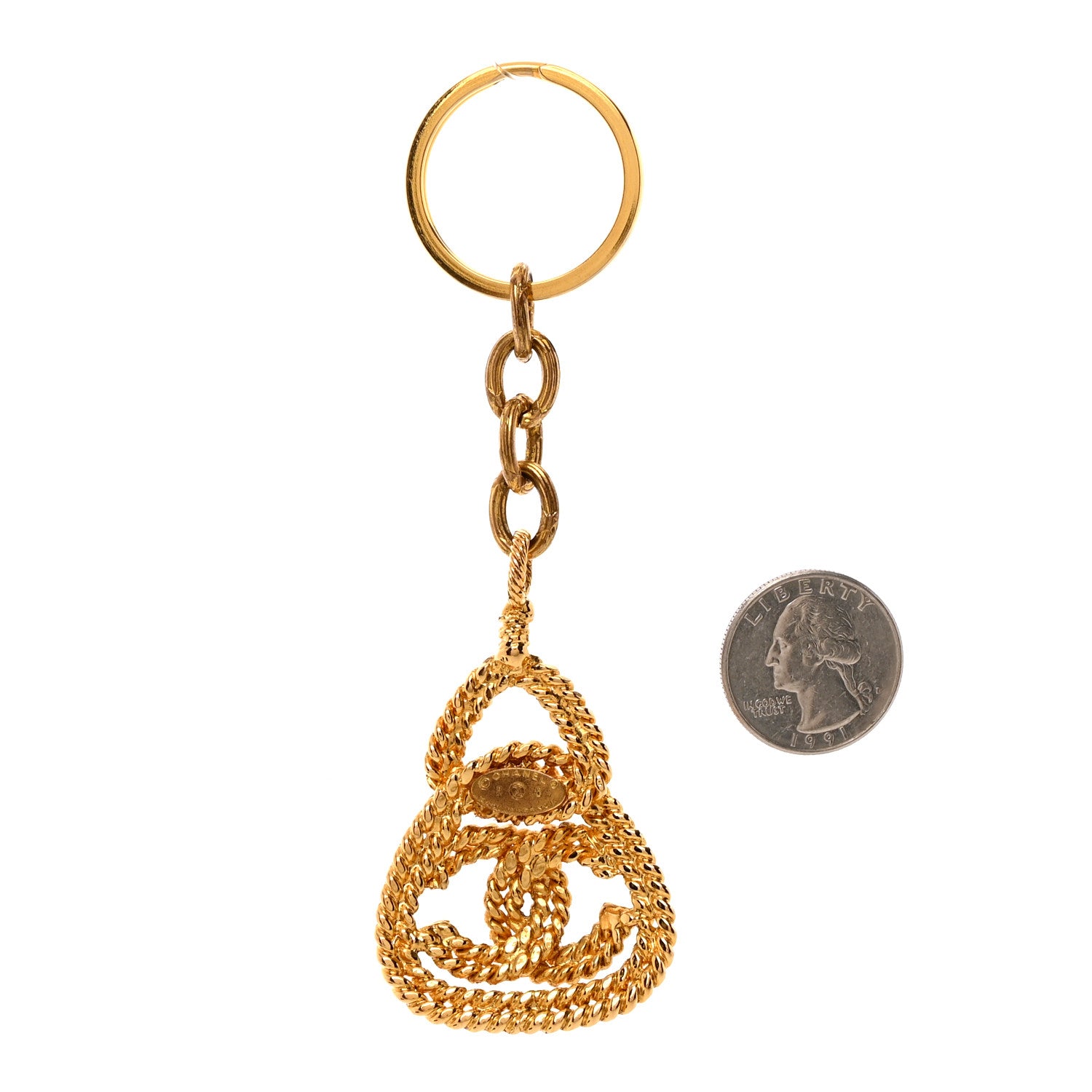 Chanel Metal Braided CC Logo Key Chain Gold 2 of 5