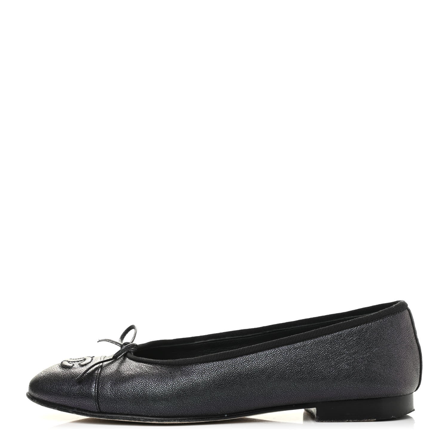 Chanel Iridescent Grained Calfskin Cap Toe Ballerina Flats 38 Black 1 of 10