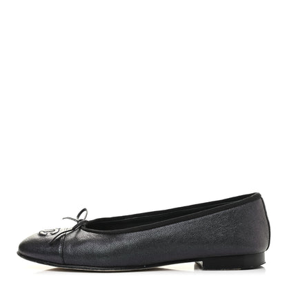 Chanel Iridescent Grained Calfskin Cap Toe Ballerina Flats 38 Black 1 of 10