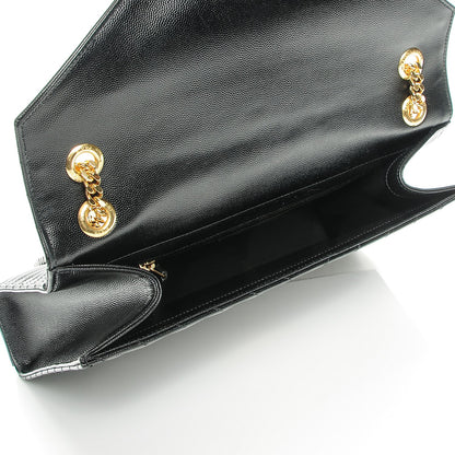 Saint Laurent Grain De Poudre Matelasse Chevron Large Monogram Satchel Black 9 of 19