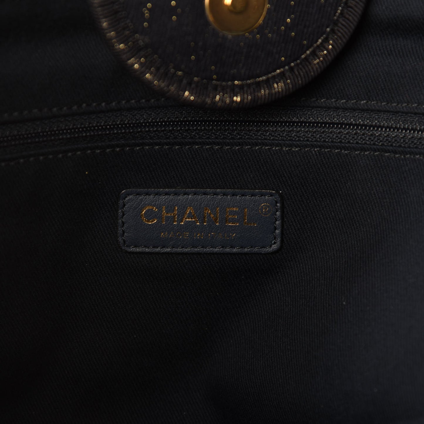 Lurex Canvas Medium Deauville Tote Navy Blue Gold