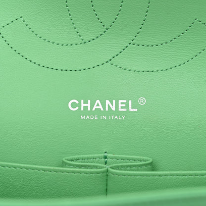 Chanel Caviar Chevron Quilted Jumbo Double Flap Green 6 of 13