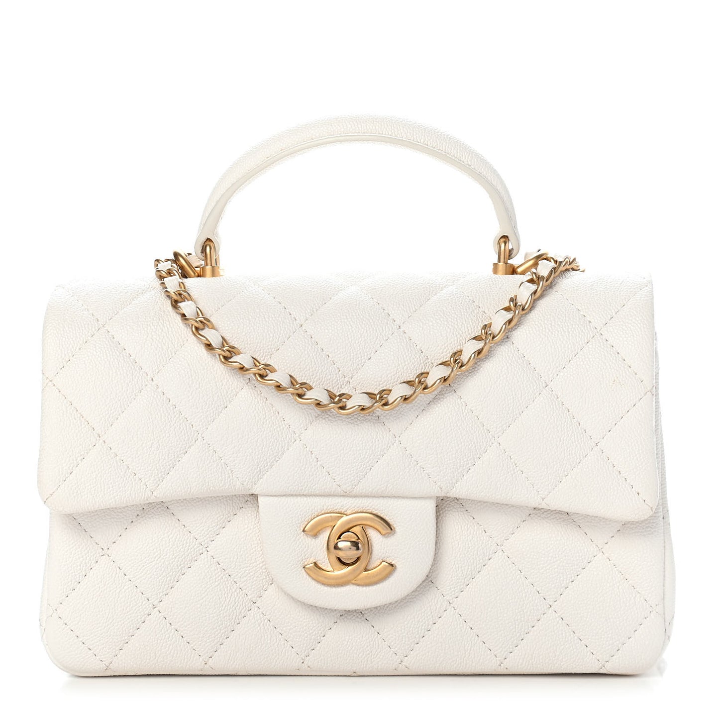 Caviar Quilted Mini Top Handle Rectangular Flap White