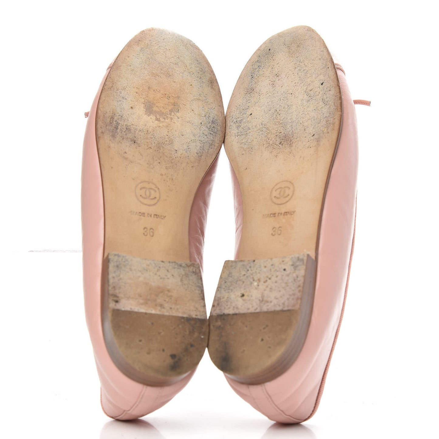 Crumpled Calfskin Cap Toe CC Ballerina Flats 36 Powder Pink
