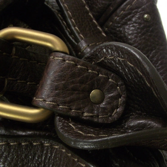 Leather Paddington Front Pocket Tote Dark Brown