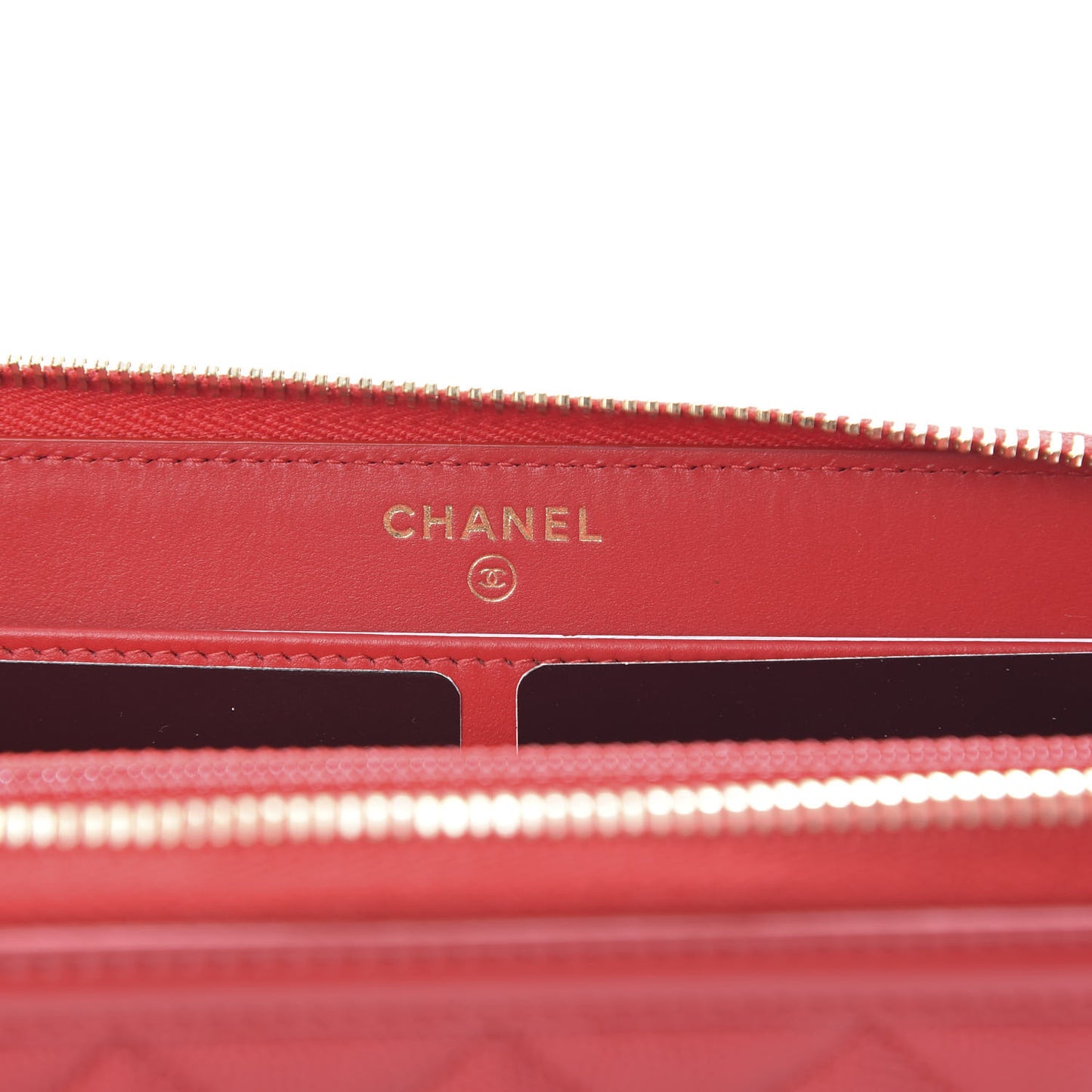 Caviar Quilted Filigree Zip Around Wallet Red