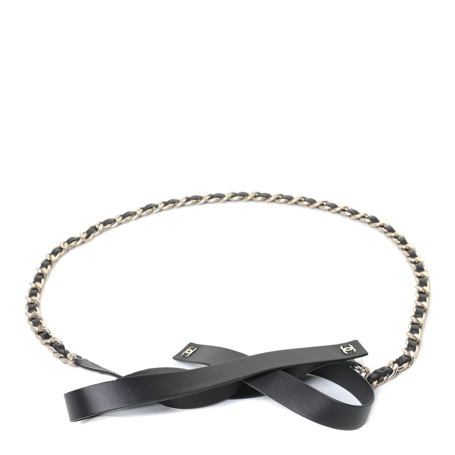 Lambskin Chain CC Bow Belt M Black Gold