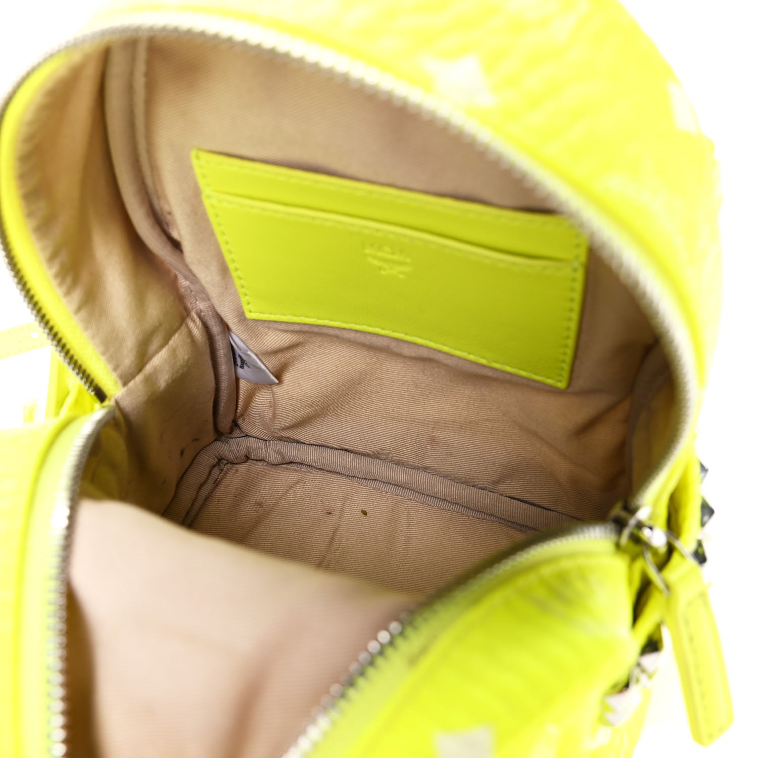 MCM Visetos Side Stud X-Mini Stark Bebe Boo Backpack Neon Yellow 4 of 5