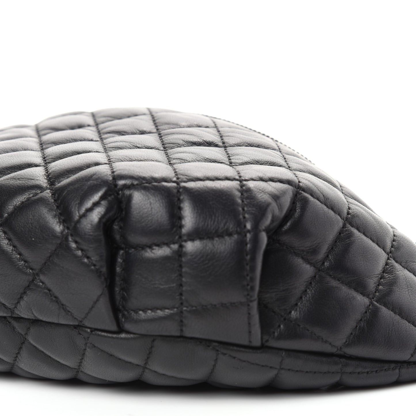 Lambskin Quilted Banane Waist Bag Fanny Pack Black