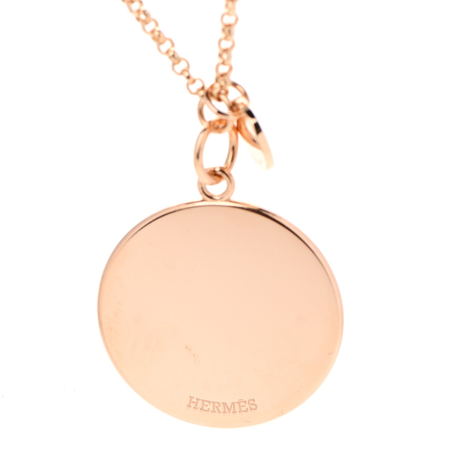 Hermes 18K Rose Gold Diamond MM Ex-Libris Pendant Necklace 4 of 7
