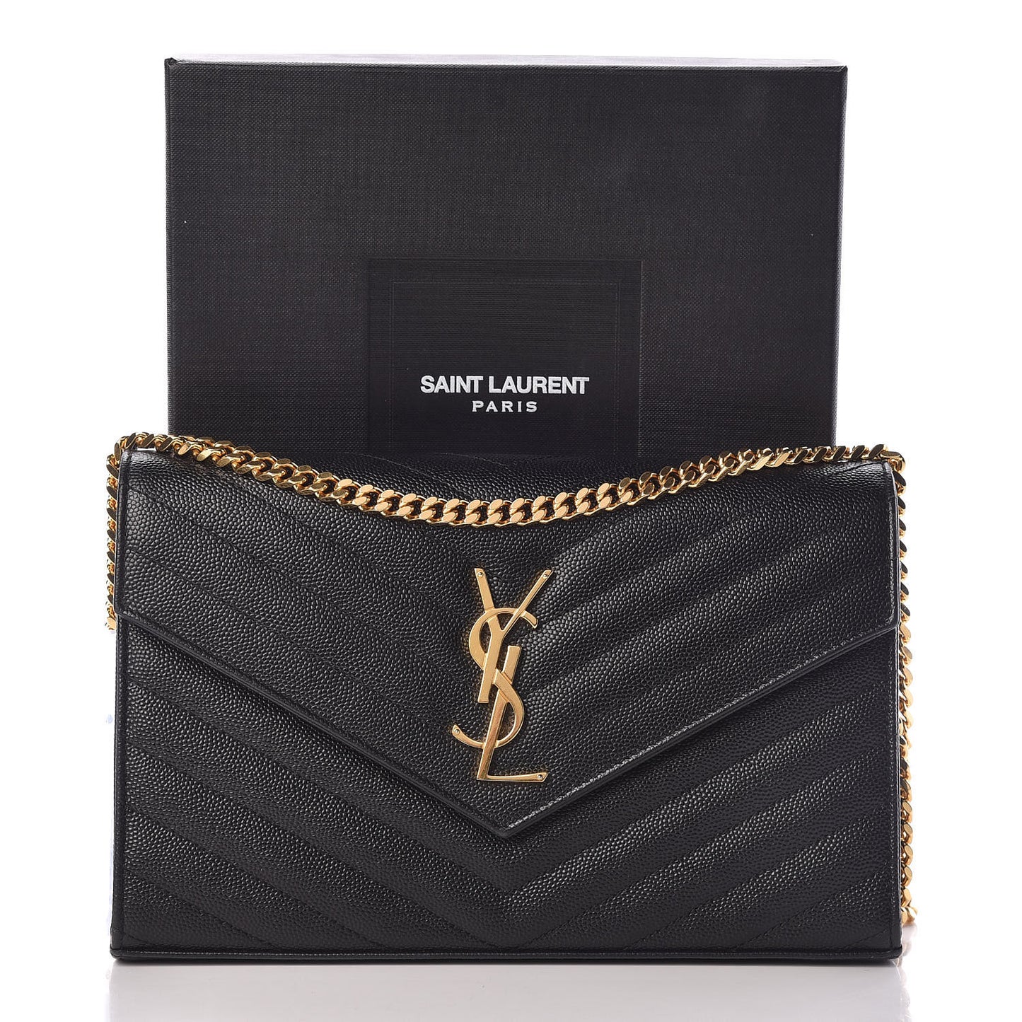 Grain De Poudre Matelasse Chevron Monogram Chain Wallet Black