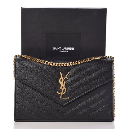 Saint Laurent Grain De Poudre Matelasse Chevron Monogram Chain Wallet Black 13 of 13