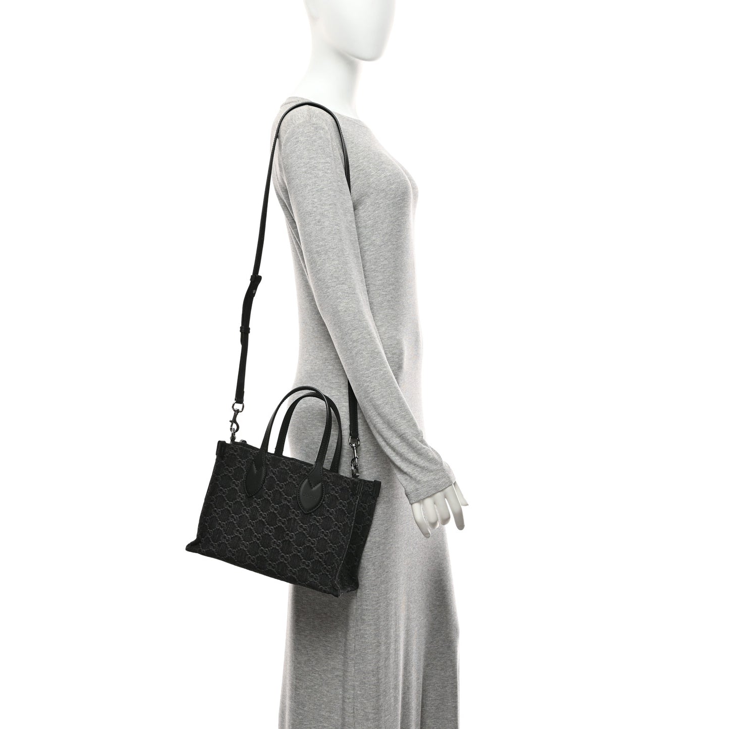 Denim Ophidia GG Monogram Tote Medium Black Grey