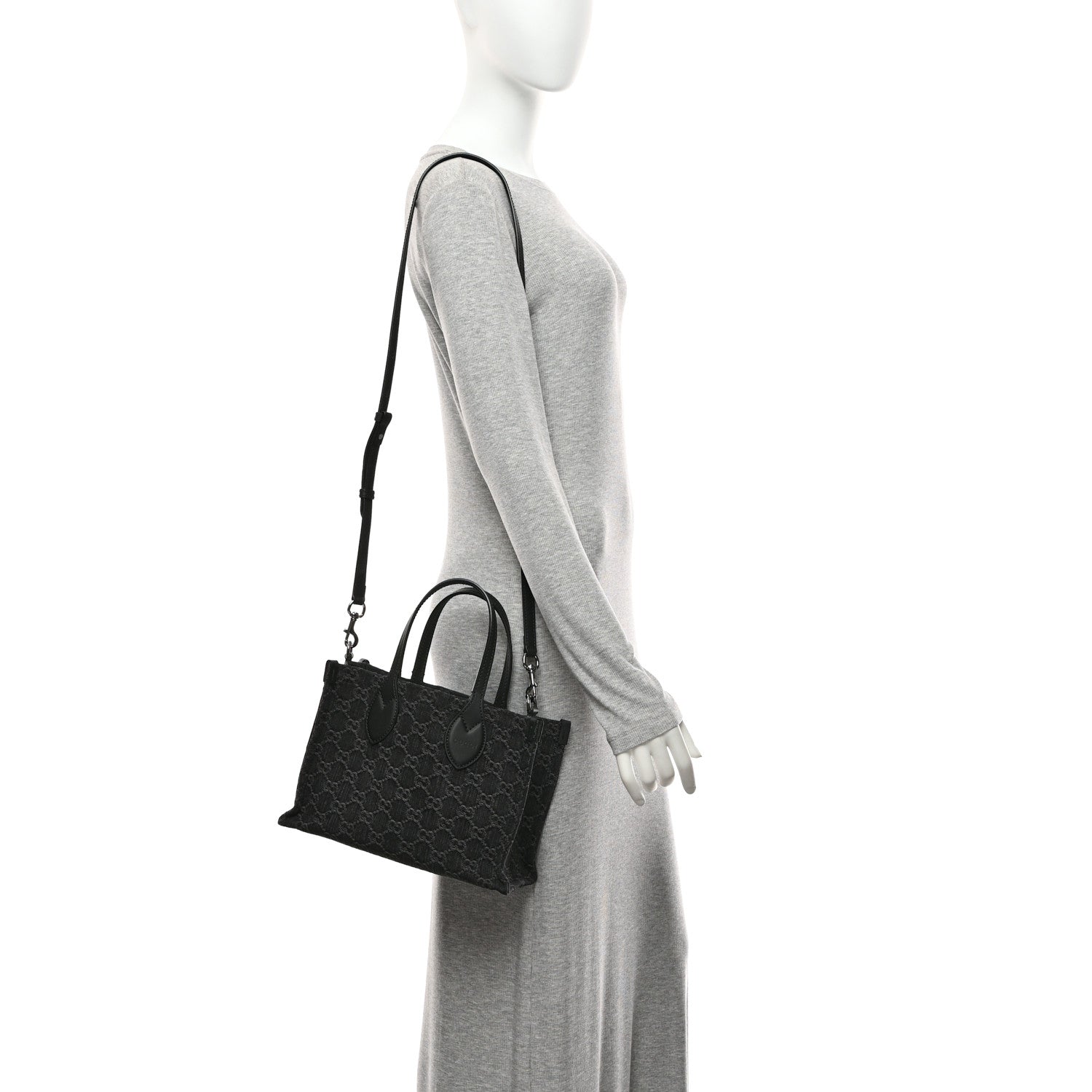 Gucci Denim Ophidia GG Monogram Tote Medium Black Grey 2 of 12
