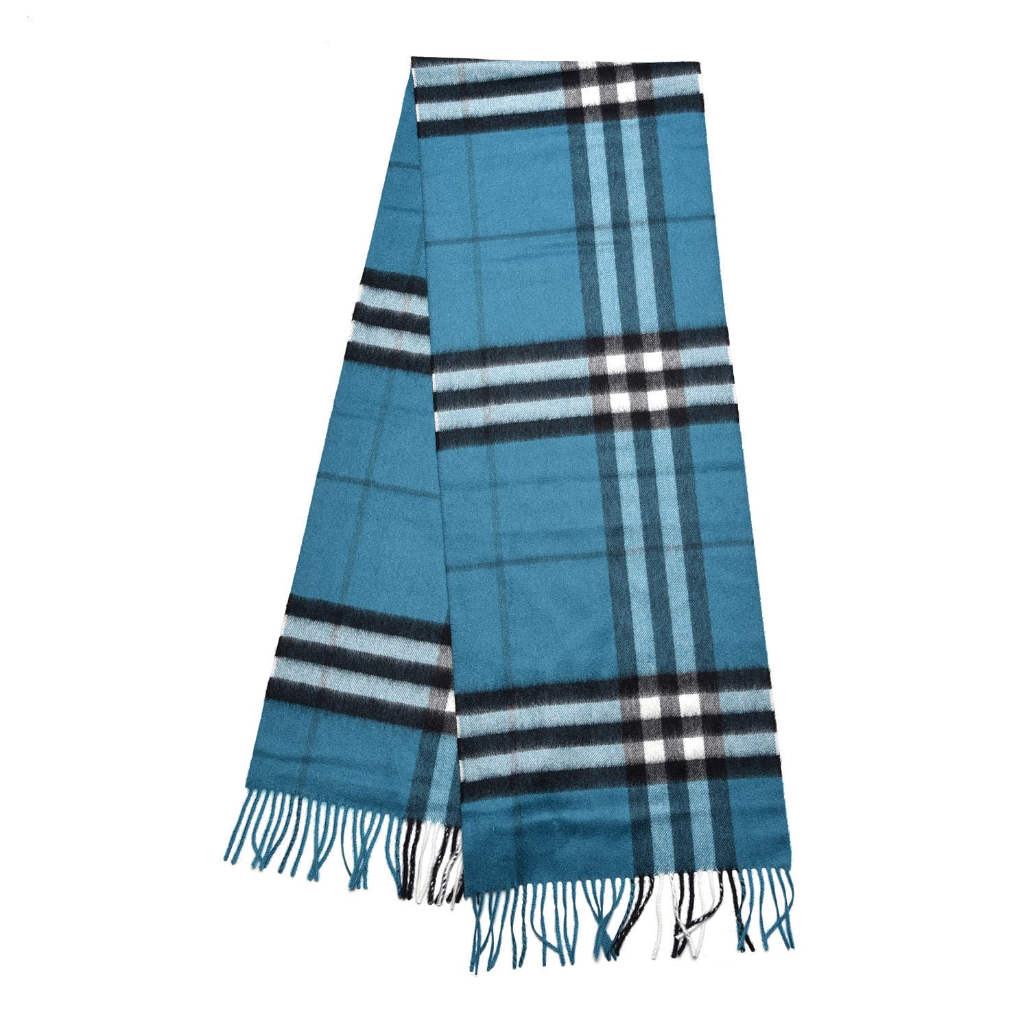 Burberry Cashmere Giant Check Fringe Scarf Dark Aqua 3 of 4