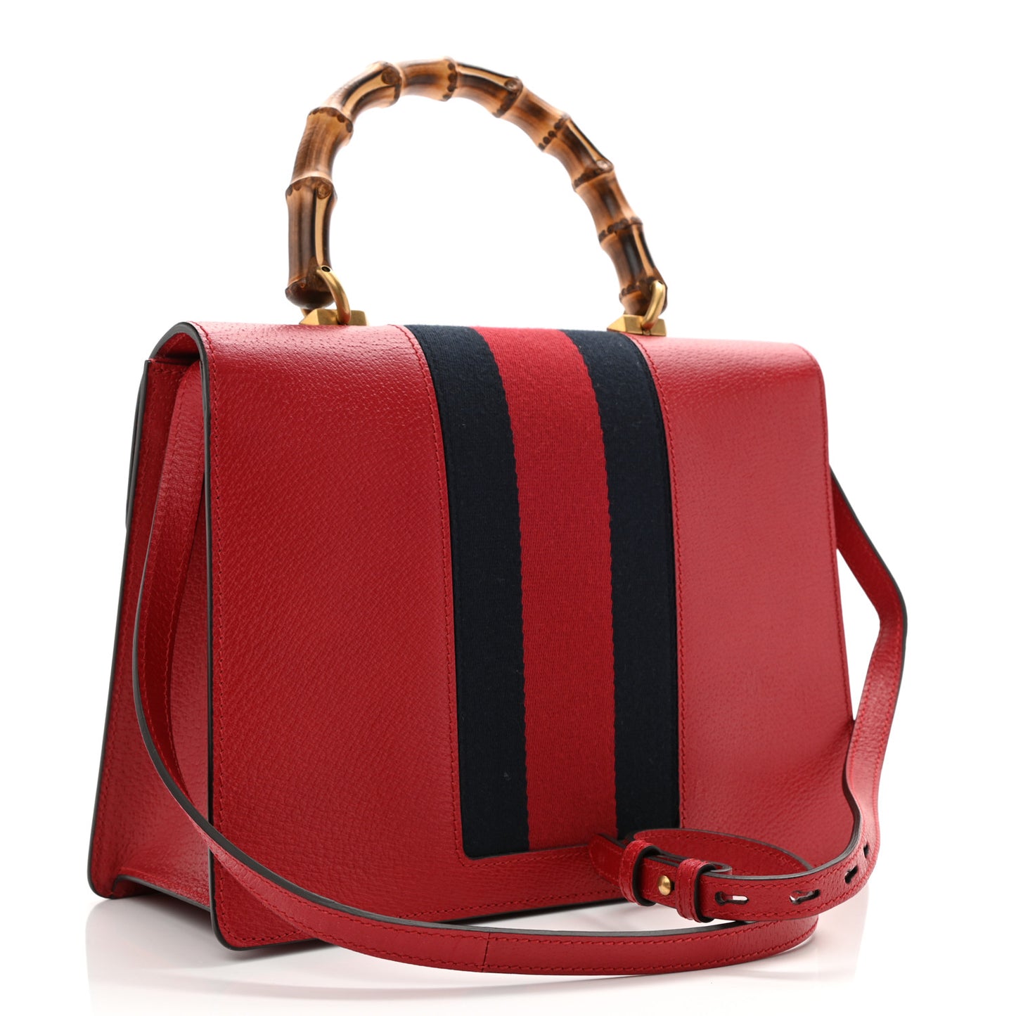 Calfskin Bamboo Web Medium Falena Moth Top Handle Bag Hibiscus Red