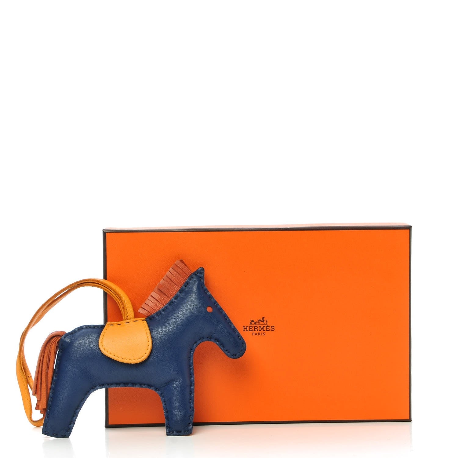 Hermes Milo Lambskin Grigri Rodeo Horse Bag Charm MM Bleu Saphir Naturel Bouton D'Or 5 of 5