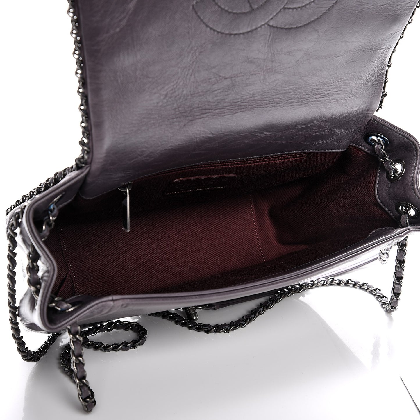 Calfskin Quilted Small CC Enchained Accordion Flap Purple