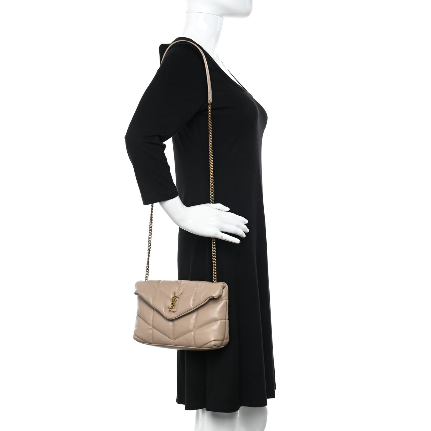 Lambskin Quilted Toy Loulou Puffer Monogram Chain Satchel Dark Beige