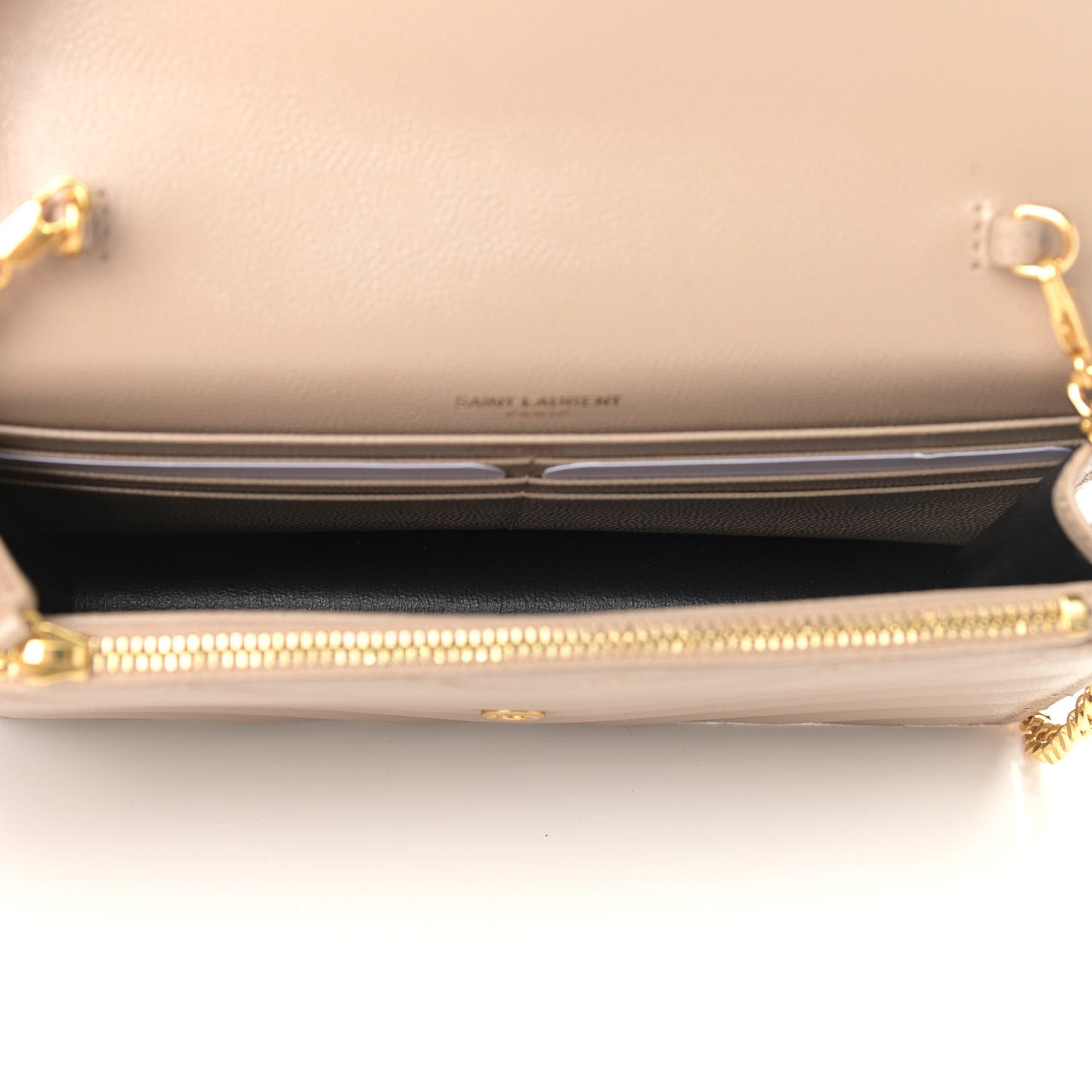 Grain De Poudre Matelasse Chevron Monogram Envelope Chain Wallet Dark Beige