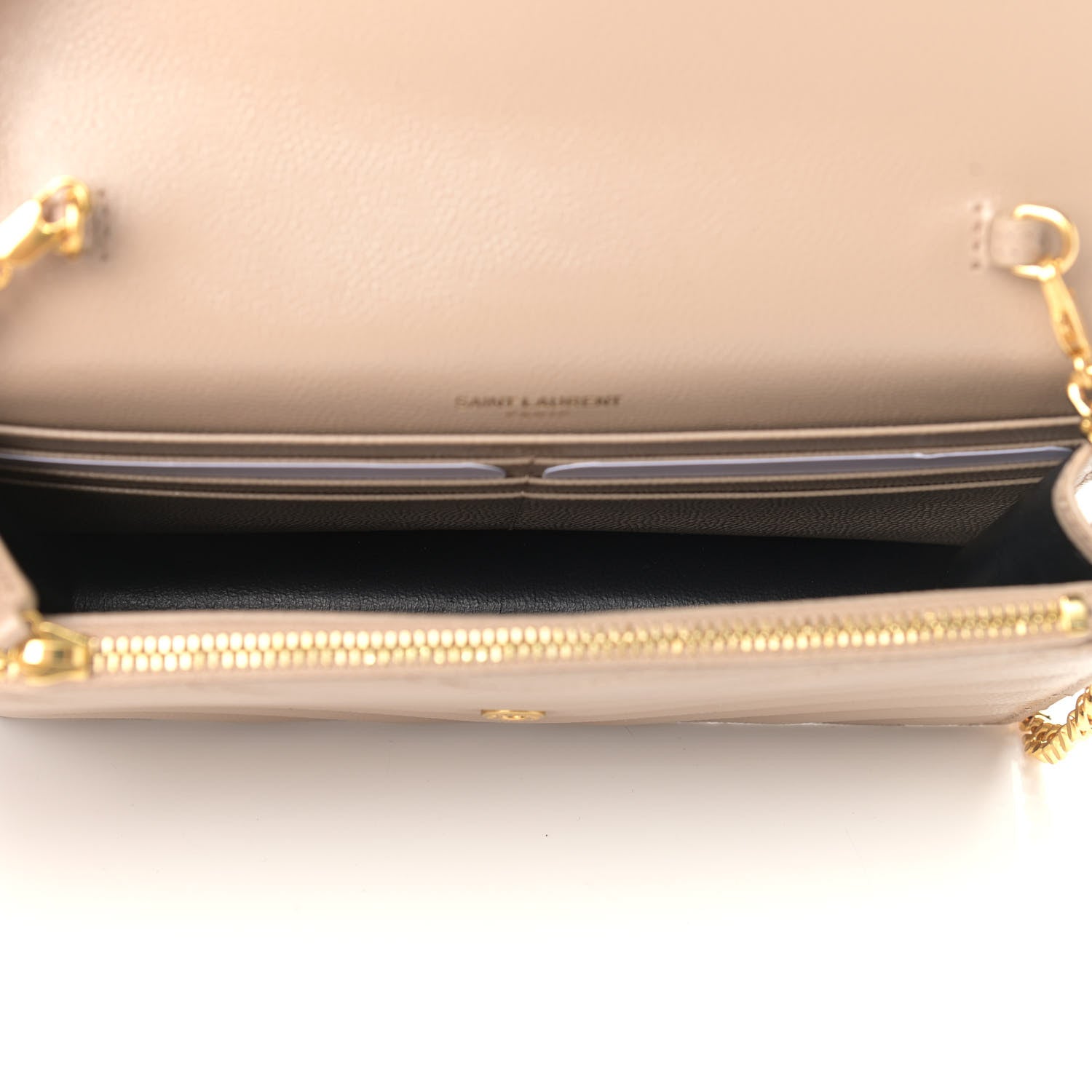 Saint Laurent Grain De Poudre Matelasse Chevron Monogram Envelope Chain Wallet Dark Beige 5 of 9