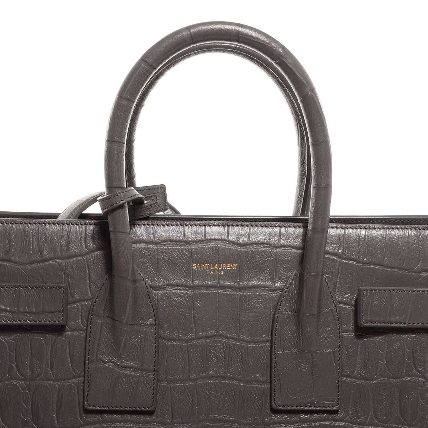 Saint Laurent Calfskin Crocodile Embossed Small Sac de Jour Earth 10 of 10