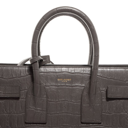 Saint Laurent Calfskin Crocodile Embossed Small Sac de Jour Earth 10 of 10