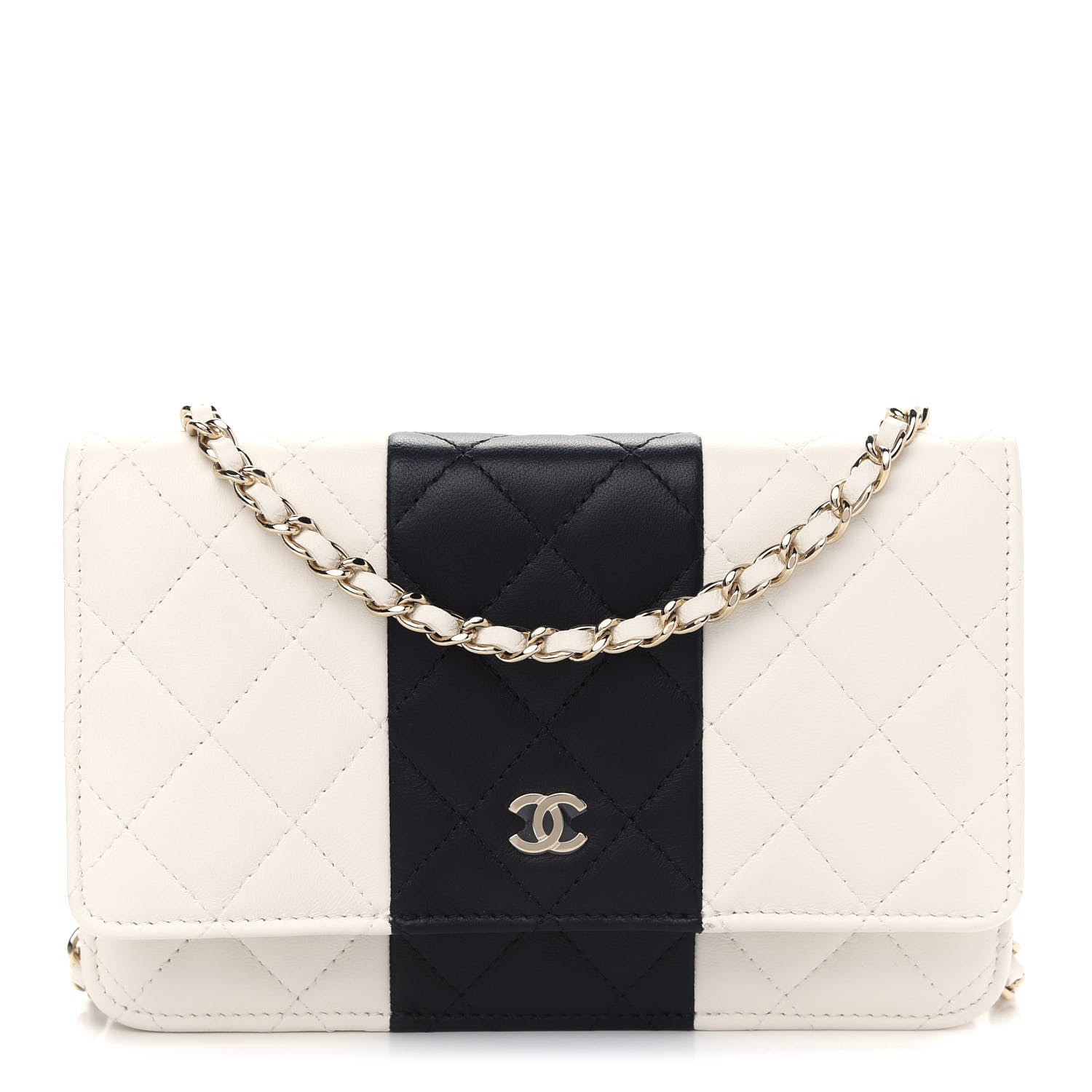 Chanel Lambskin Quilted Wallet On Chain WOC White Black 1 of 10