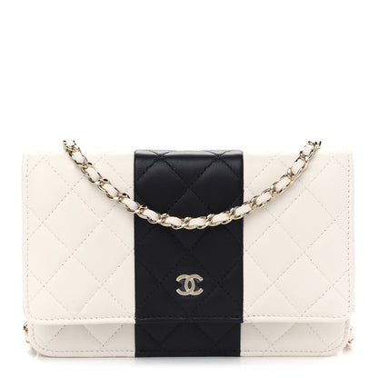 Chanel Lambskin Quilted Wallet On Chain WOC White Black 1 of 10