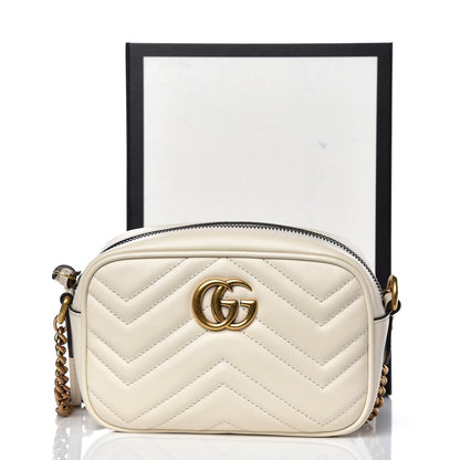 Gucci Calfskin Matelasse Mini GG Marmont Chain Shoulder Bag White 9 of 9