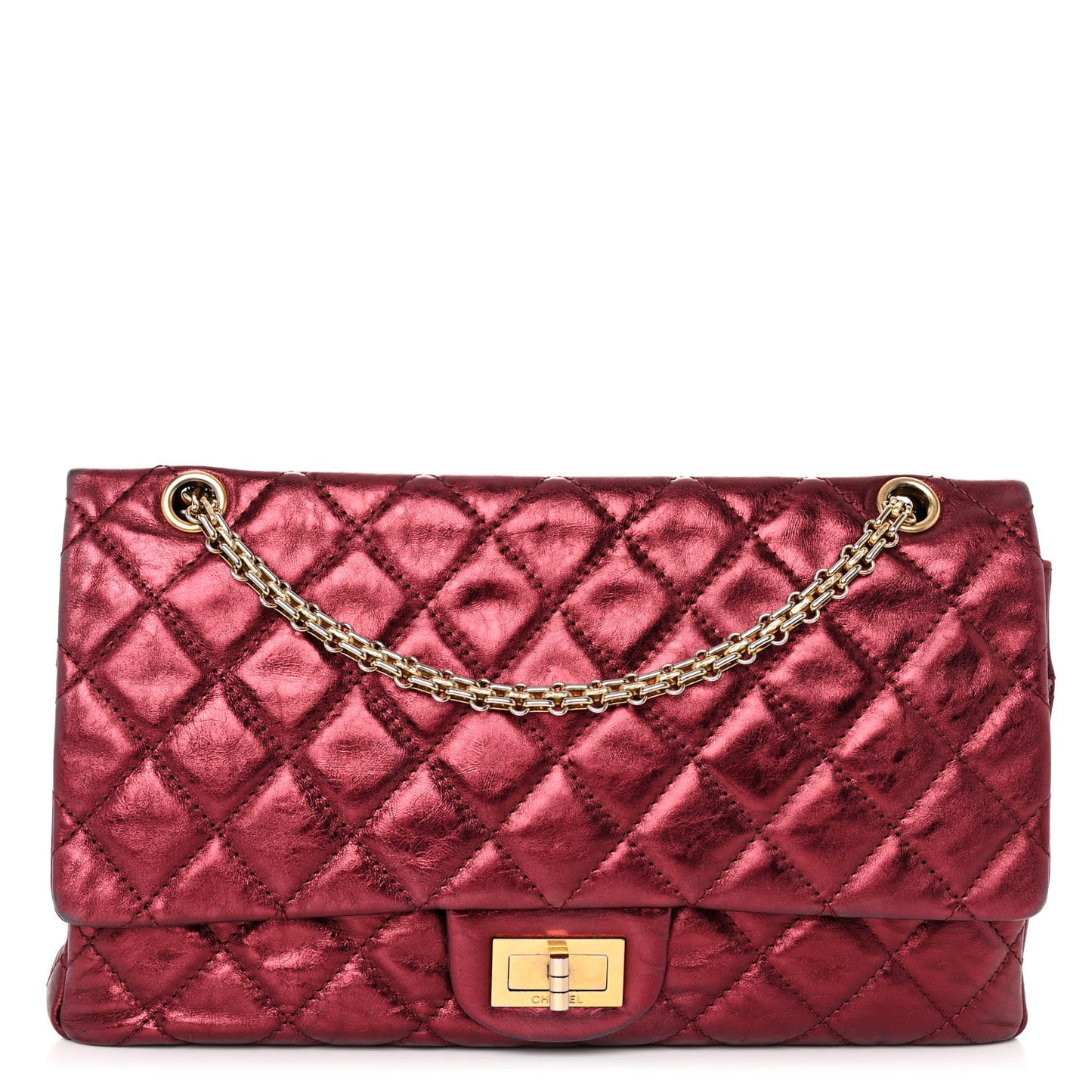 Metallic Aged Calfskin Quilted 2.55 Reissue 227 Flap Dark Red