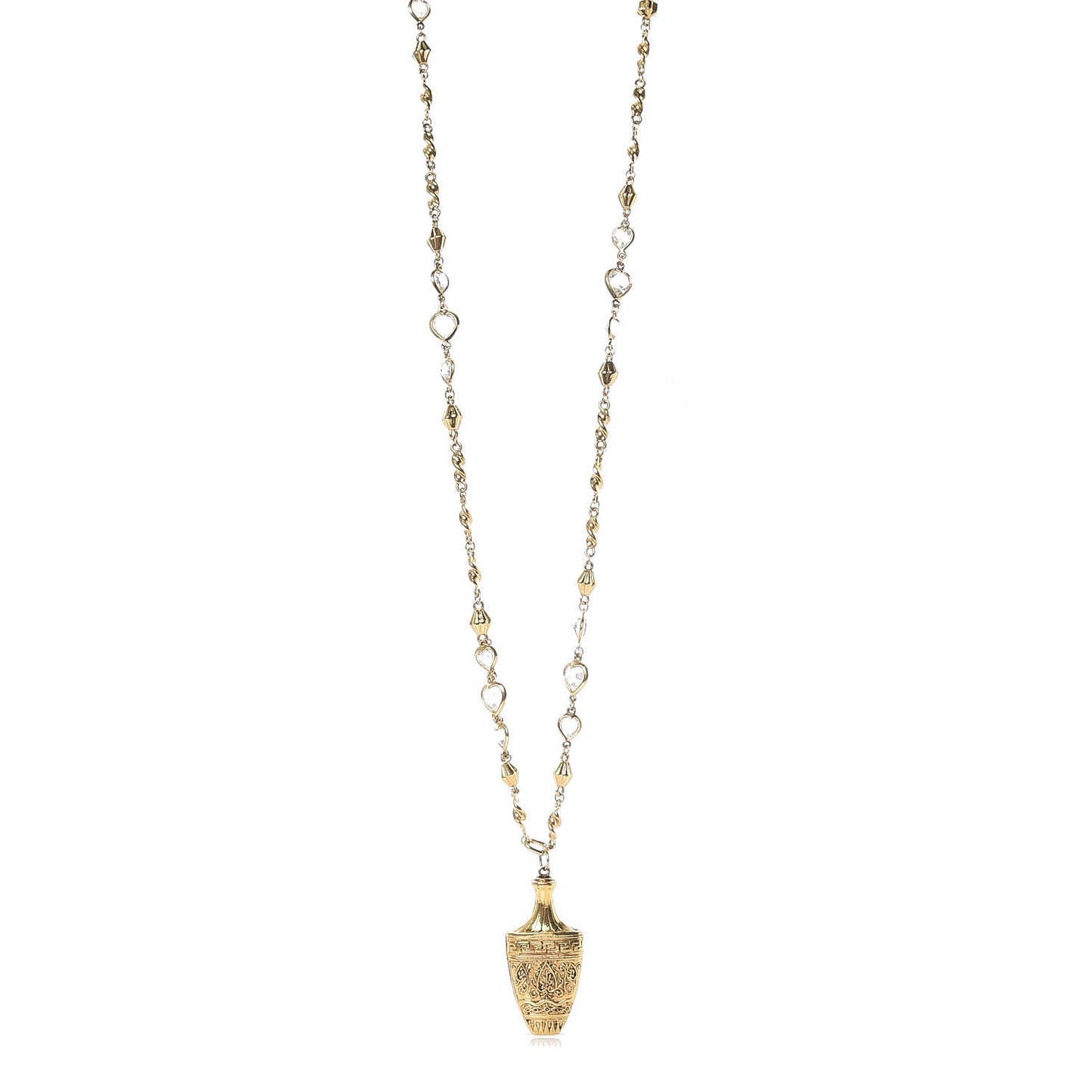 Metal Crystal Etruscan Urn Vase Sautoir Necklace Gold
